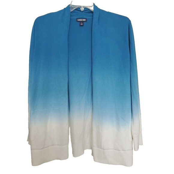 Lands' End 100% Cotton Ombre Open Front Cardigan Sweater with Pockets Size LGE - Picture 1 of 7